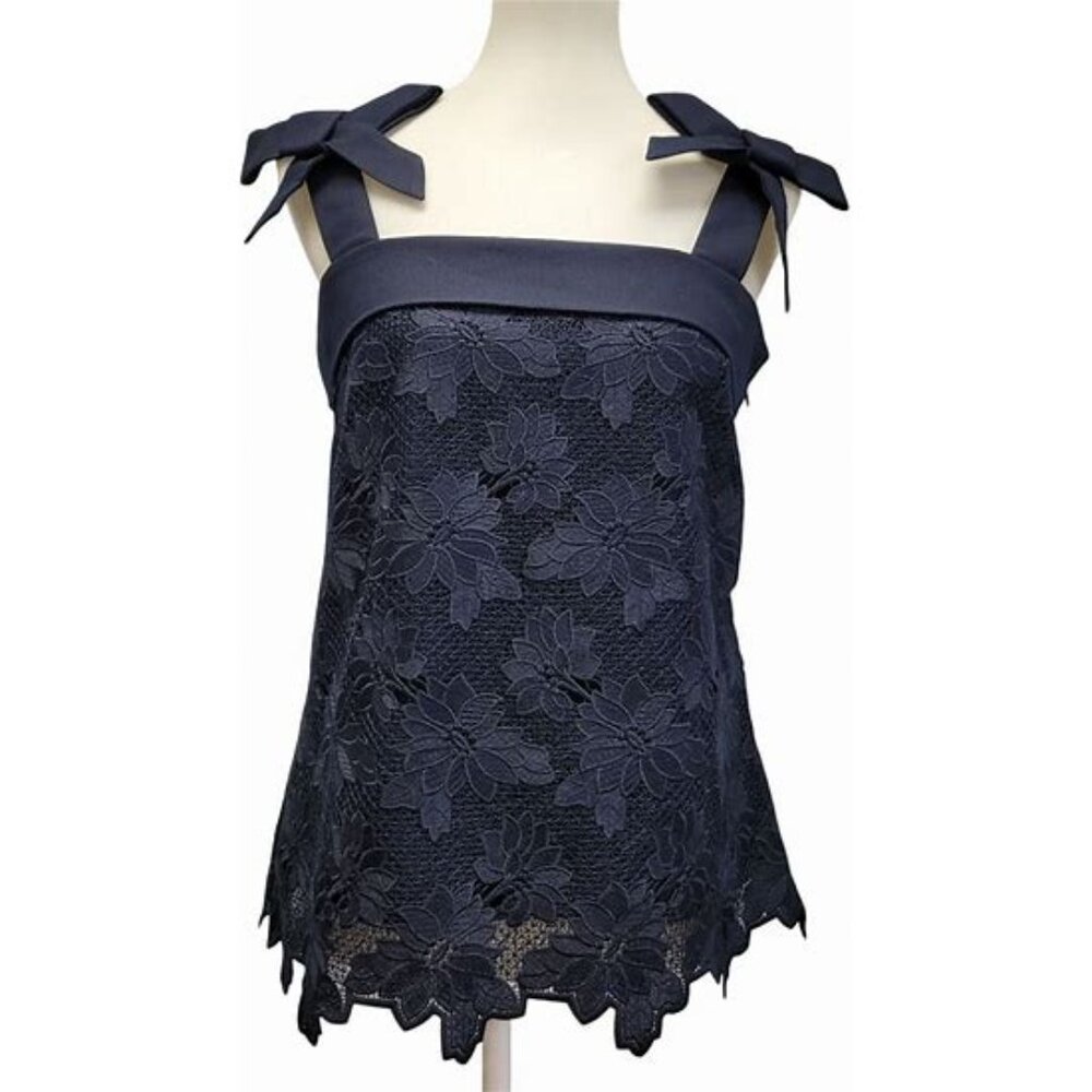 BANANA REPUBLIC Limited Edition Navy Blue Lace Bow Top Size M